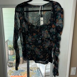 Anthropologie Multicolor Floral Mesh Blouse